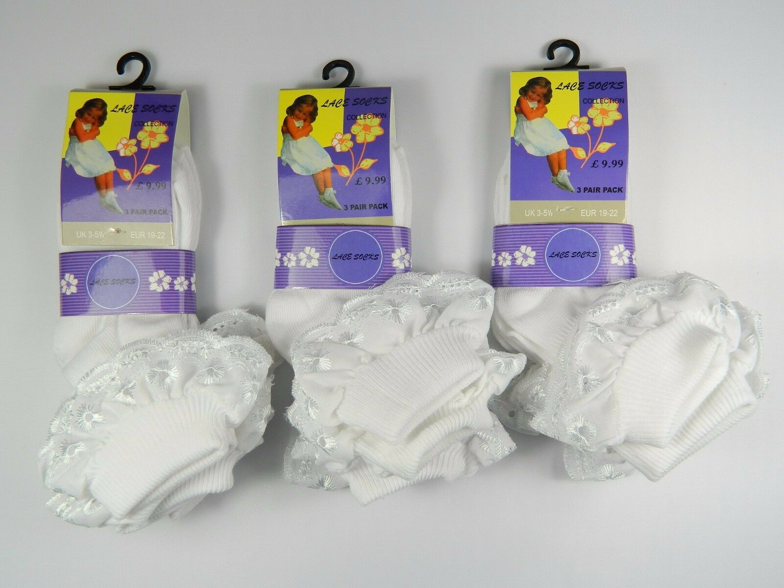 White Lace Frill Socks Girls Kids Children Soft Polycotton Comfortable 6 Pairs